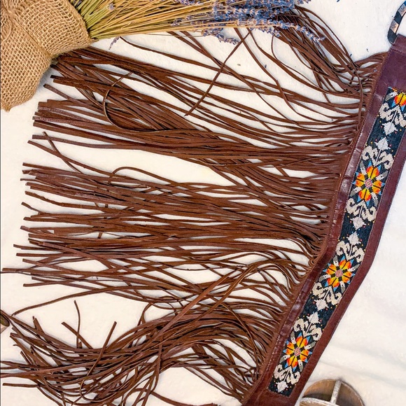 Beaded fringe hippie/western leather belt - Picture 5 of 5